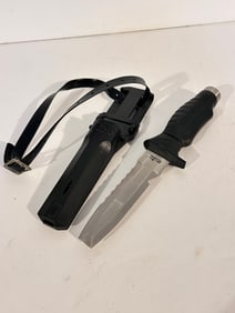 Blue Tang Dive Knife sharp tip Underwater Kinetics Sheath Hydralloy
