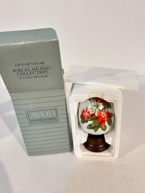 VTG Avon Porcelain Christmas Egg w Wooden Base 1987 "Winter's Treasure" NIB