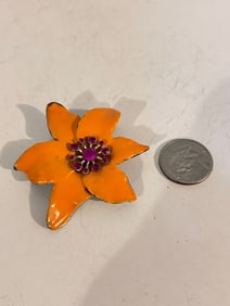 Vintage orange enameled floral Brooch