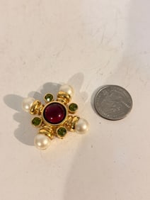 Vintage Avon "Mogul" Maltese Cross Brooch Pin Goldtone Faux Pearls Rhinestones