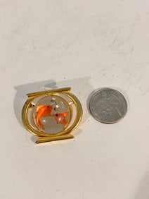 Vintage Signed Gold Crown Signature Gold Fish Bowl Brooch Pin