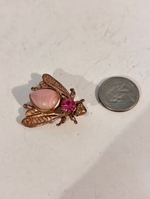 Vintage pink bee fly bug Brooch