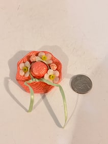 Vintage pink hat floral Brooch
