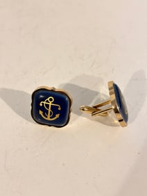 Vintage Vintage Gold plated Cufflinks Denmark Anchor Ceramic Blue