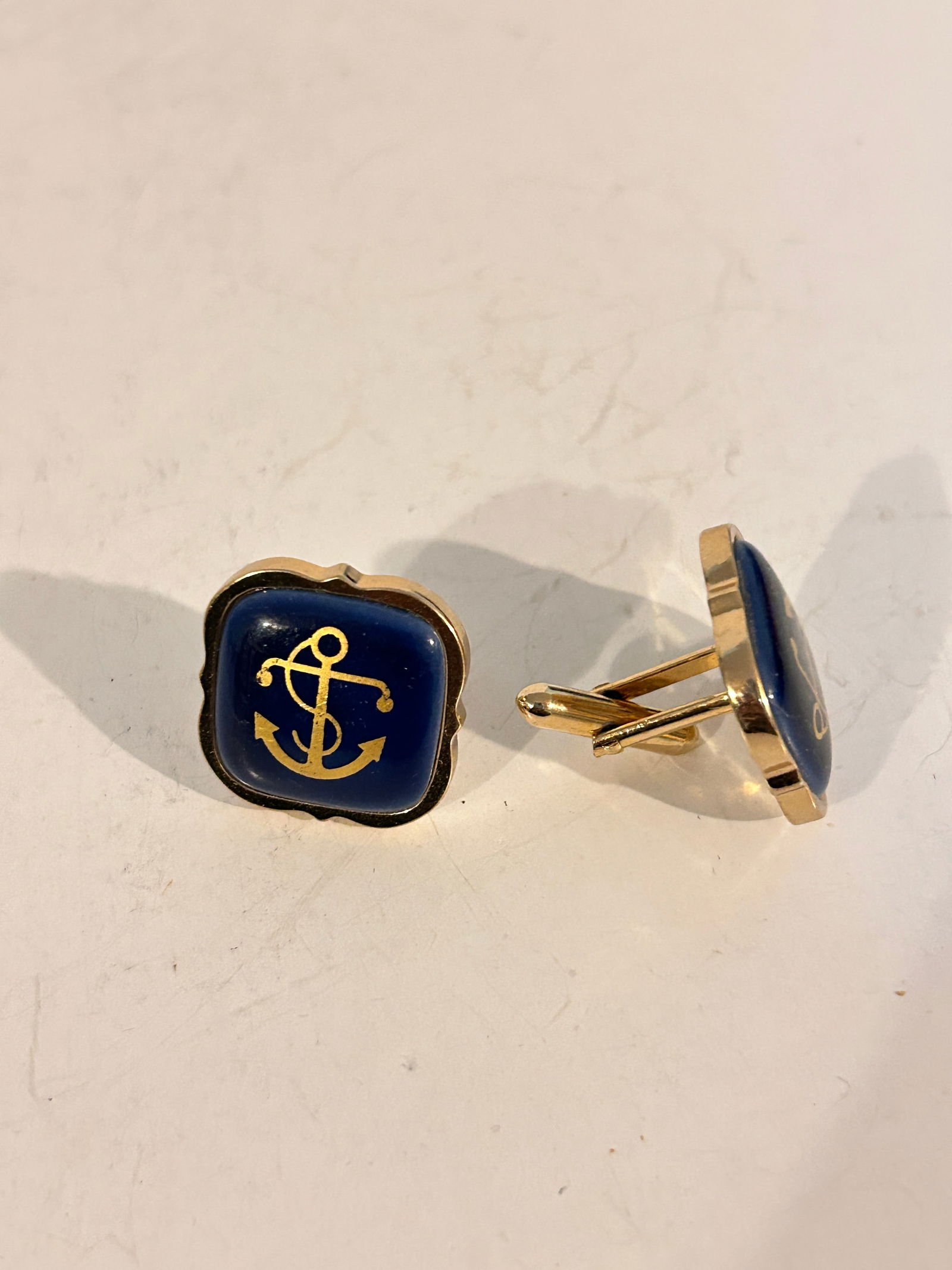 Vintage Vintage Gold plated Cufflinks Denmark Anchor Ceramic Blue (1 of 4)