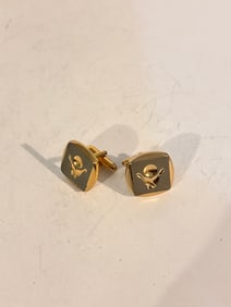 Vintage gold tone bowling ball & pins cuff links