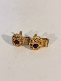Vintage gold tone rhinestone Swank Cuff Links
