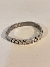 Vintage Stainless Steel Rhinestone Bracelet sz 8"