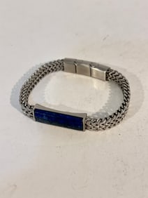 Inox stainless Steel Lapis Blue bracelet 8"