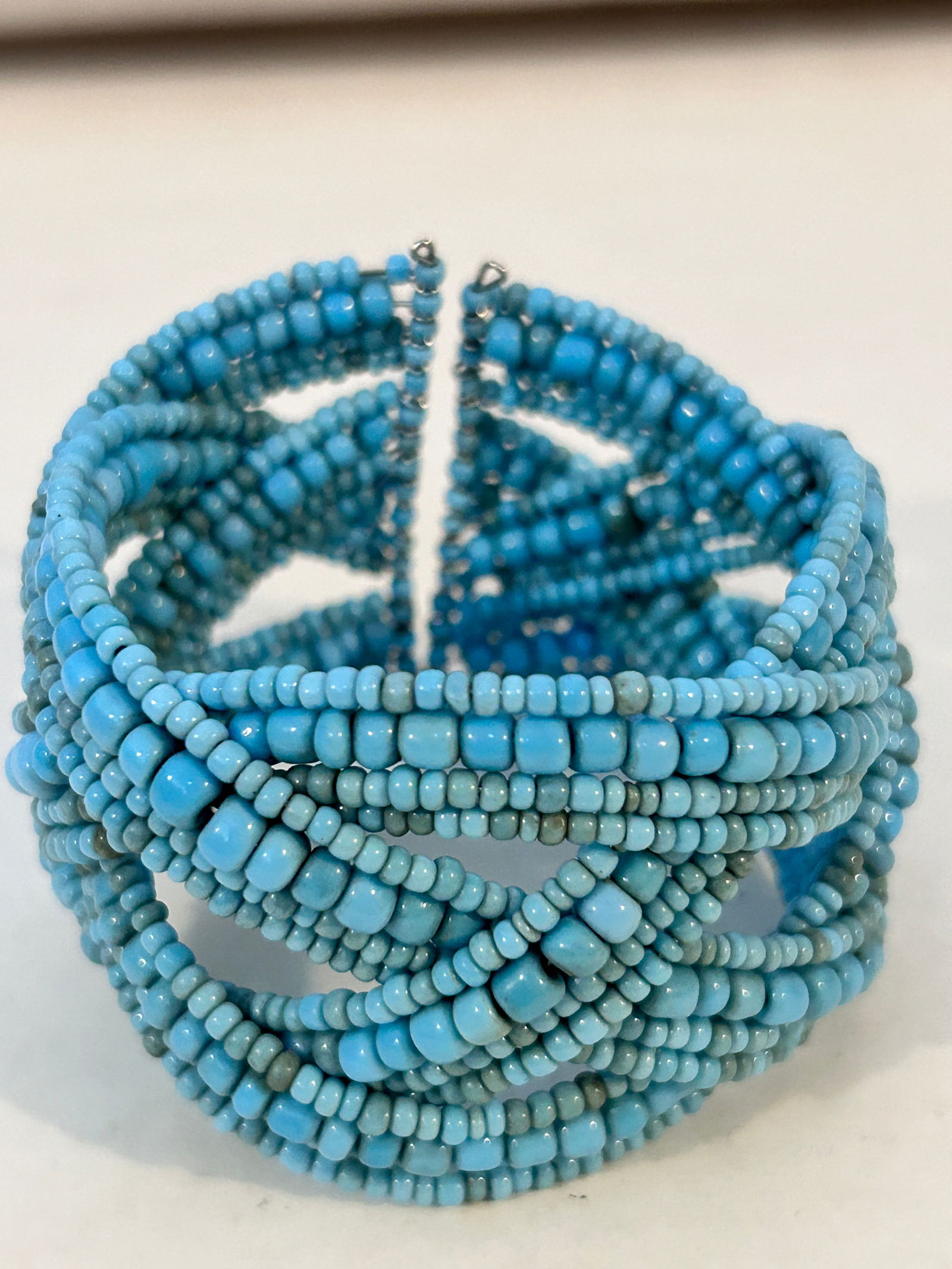 Vintage blue beaded stretch Bracelet sz 8" (1 of 4)