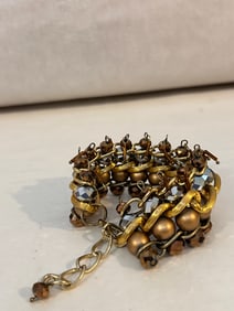 Vintage beaded brown rhinestone Bracelet sz 8"