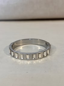 Vintage Stailess Steel rhinestone hinged Bracelet sz 8"