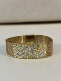 Vintage Stainless Steel rhinestone flex Bracelet sz 7"