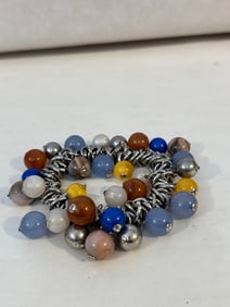 Vintage colorful beaded stretch Bracelet sz 8"