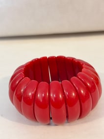 Vintage Red Jasper Stretch wide Bracelet sz 7"