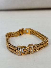Vintage Stainless Steel rhinestone flex Bracelet sz 8"