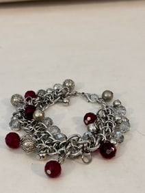 Vintage beaded silver Bracelet sz 7"