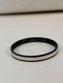 Vintage Stainless Steel rhinestone black hinged Bracelet sz 8"