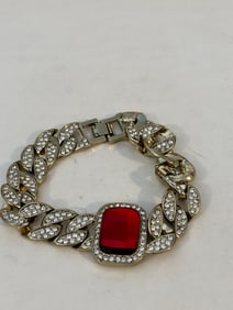 Vintage red rhinestone flex Bracelet sz 8"