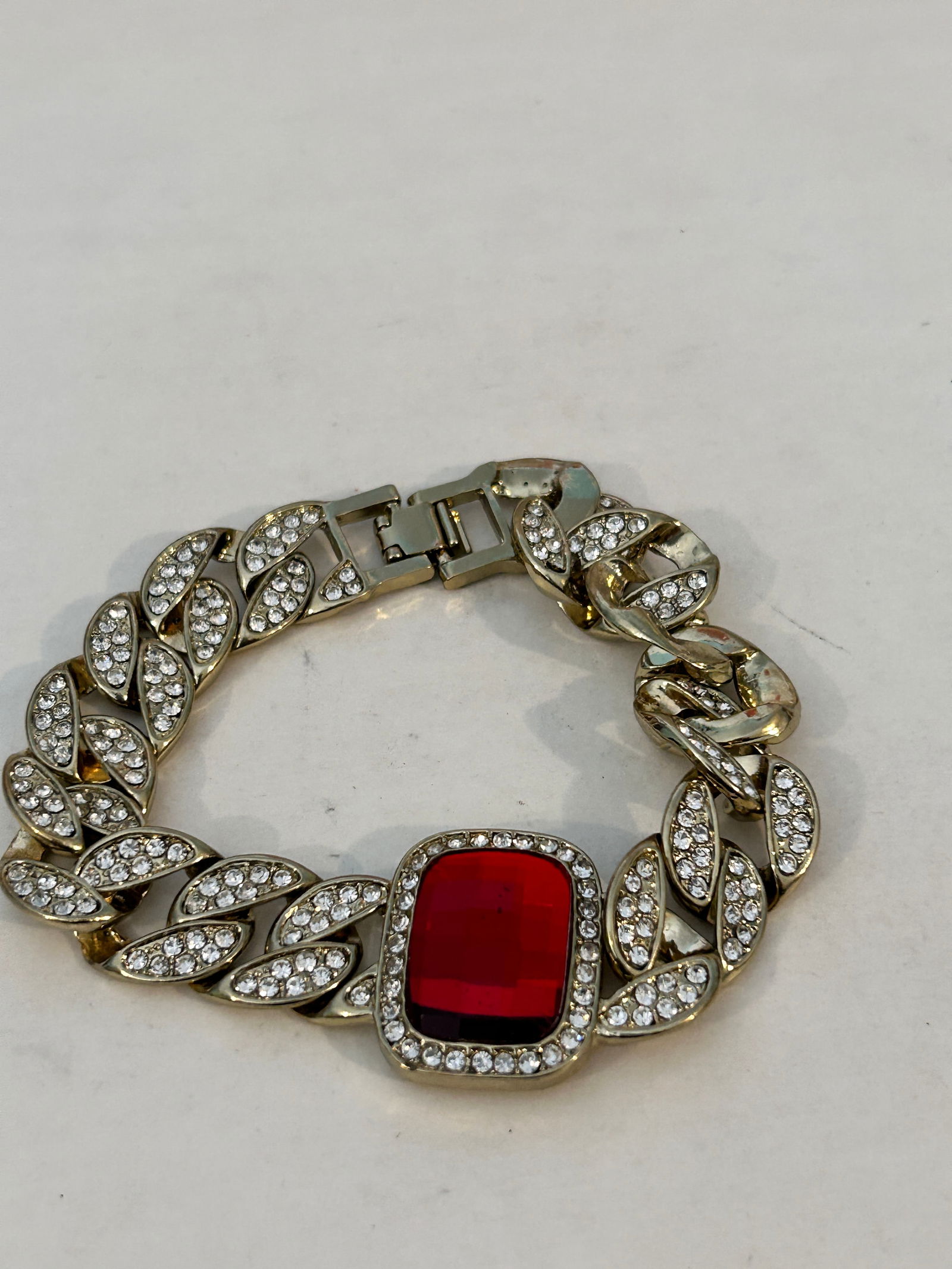 Vintage red rhinestone flex Bracelet sz 8" (1 of 2)