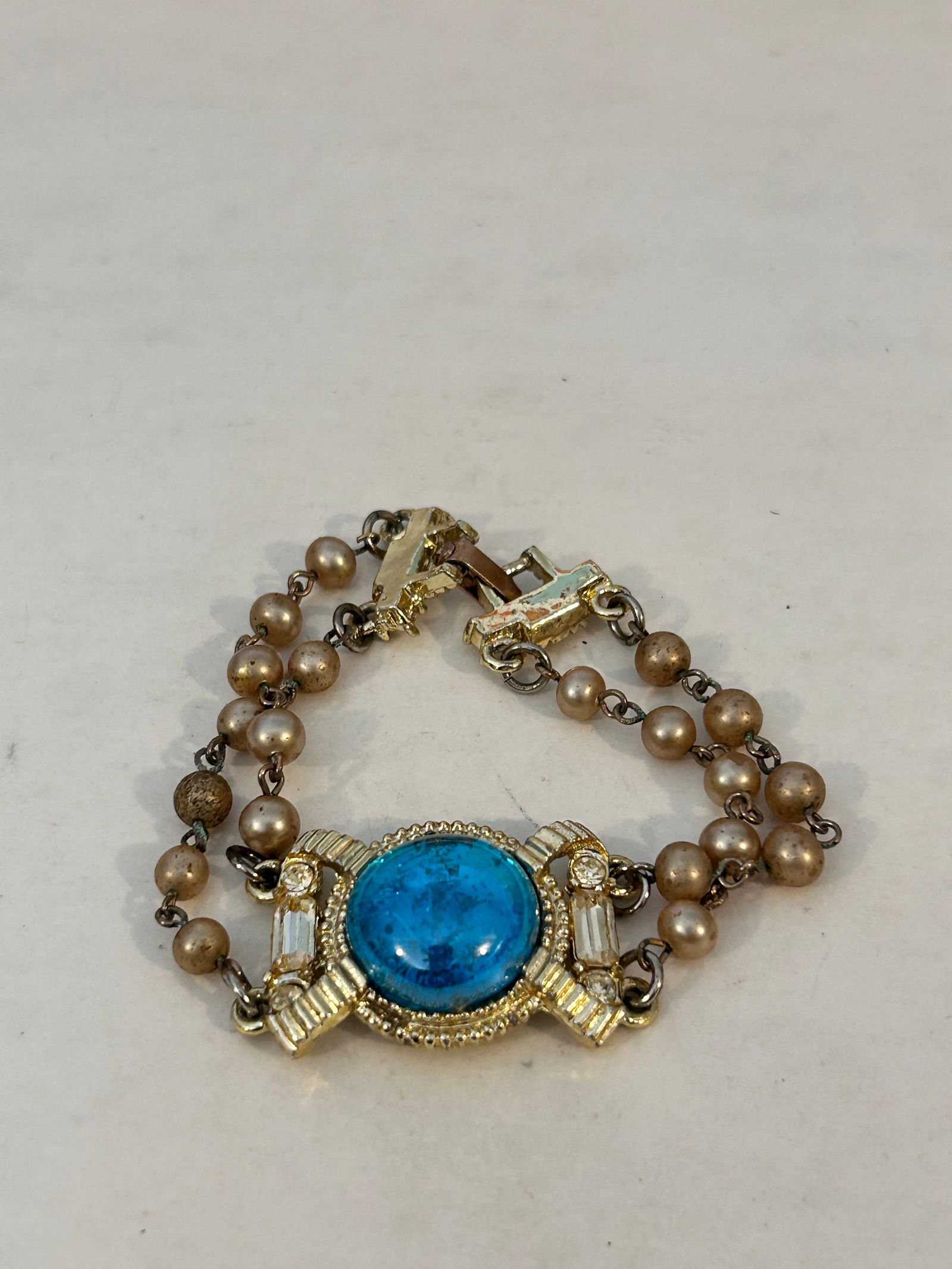 Vintage beaded pearl blue Bracelet sz 7" (1 of 3)
