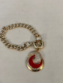 Vintage red pendant rhinestone Bracelet sz 7"