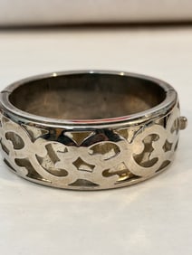 Vintage Silver Hinged wide filigree Bracelet sz 8"