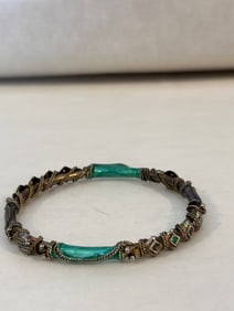 Vintage Green Enamel Bracelet sz 8"