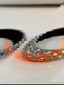 Vintage Orange Bedazzled Bracelet sz 8"