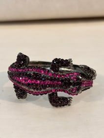 Vintage purple rhinestone lizard croc aligator Bracelet sz 8"