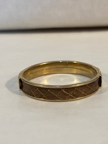 Vintage Michel Florence Leather Brass hinged Bracelet sz 8"