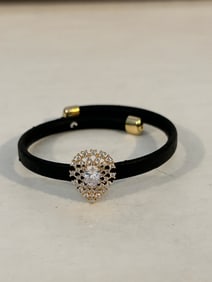 Vintage leather rhinestone stretch Bracelet sz 7"
