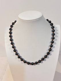 Vintage Hematite/black beaded heavy Necklace 19"