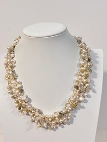 Vintage sterling silver pearl beaded Necklace 18"