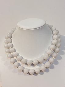 Vintage World Wide Imports White Gem Stone beaded sterling Necklace 35"