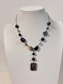 Vintage Sterling Silver Abalone Necklace 16"