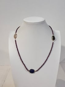 Vintage Multi Gem Stone sterling silver Necklace 20"