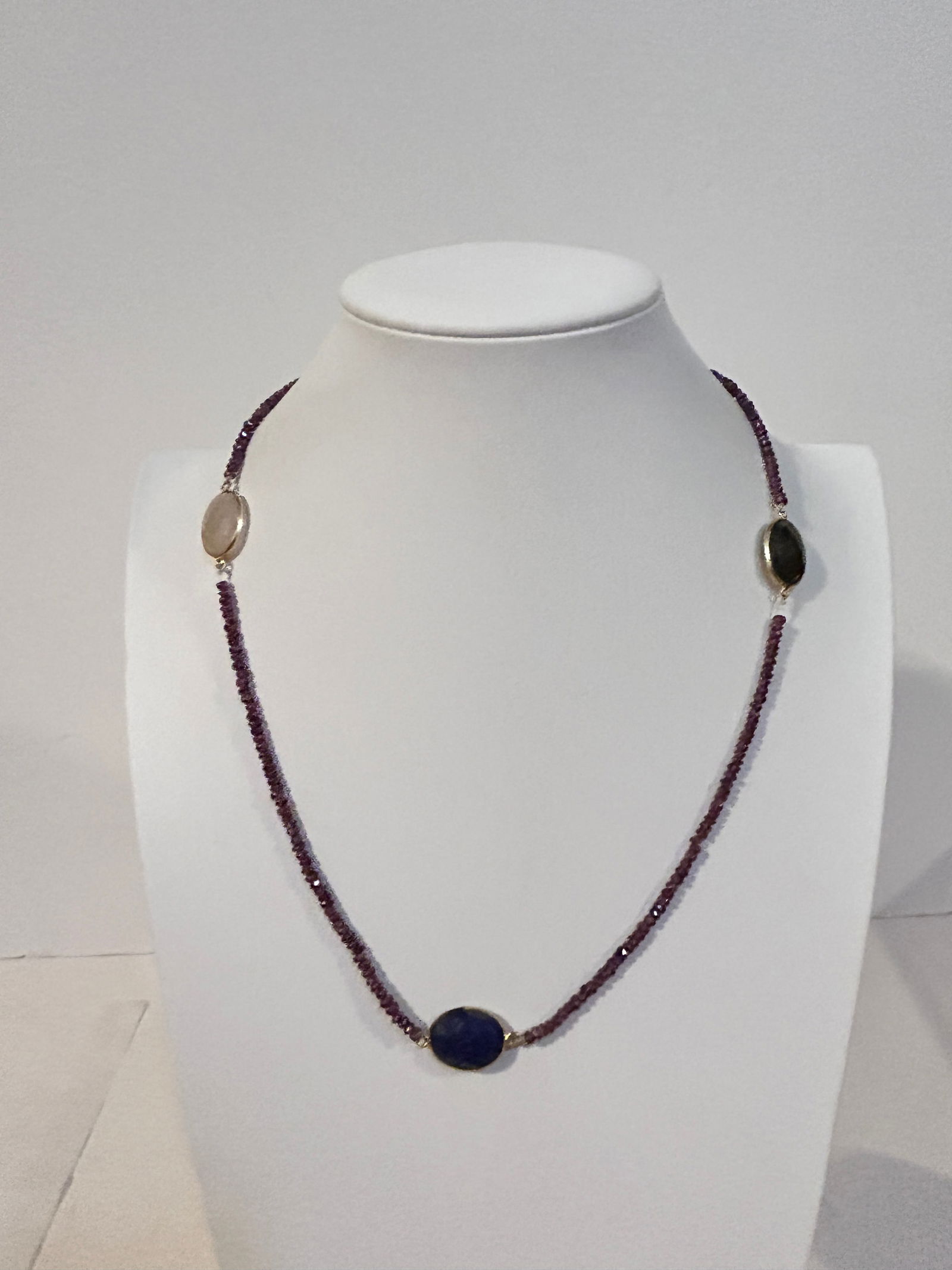 Vintage Multi Gem Stone sterling silver Necklace 20" (1 of 7)