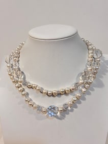 Beautiful Diana Venezia sterling large link necklace rock crystal pearl 33"