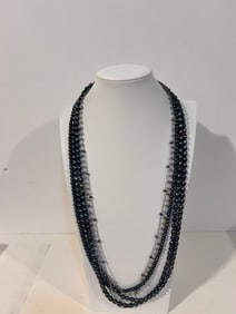 Vintage 5 strand pearl sterling silver Necklace 30"