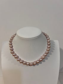World Wide Imports VVV Pink/Mauve Pearl Necklace 15" Sterling clasp