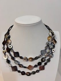 Vintage Mother of pearl chicklet sterling Necklace 15"