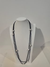 Vintage sterling silver Tourmaline pearl Necklace 50"