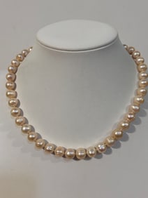 World Wide Imports VVV White Pearl Necklace 17" Sterling clasp