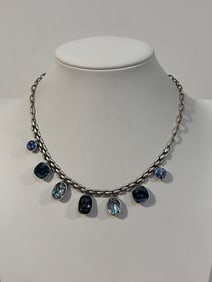 Touchstone Crystal Change Your Mind Montana Denim Necklace 16-18?? Swarovski