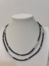 Deb Guyot 925 Black Bead & Quartz Crystal Necklace 38"