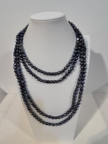 Vintage Black pearl long 92" Necklace