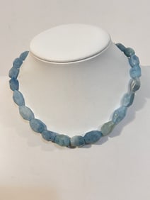 GSJ Genuine Blue Nugget Necklace Hand Knotted 925 Sterling Silver 14"