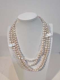 Signed Imperial Pearl Necklace White Pearls IPS 92"
