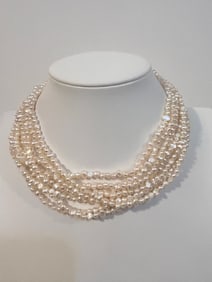Ross Simons Cultured Pearl Multi-strand Necklace Sterling Clasp NWB 18"